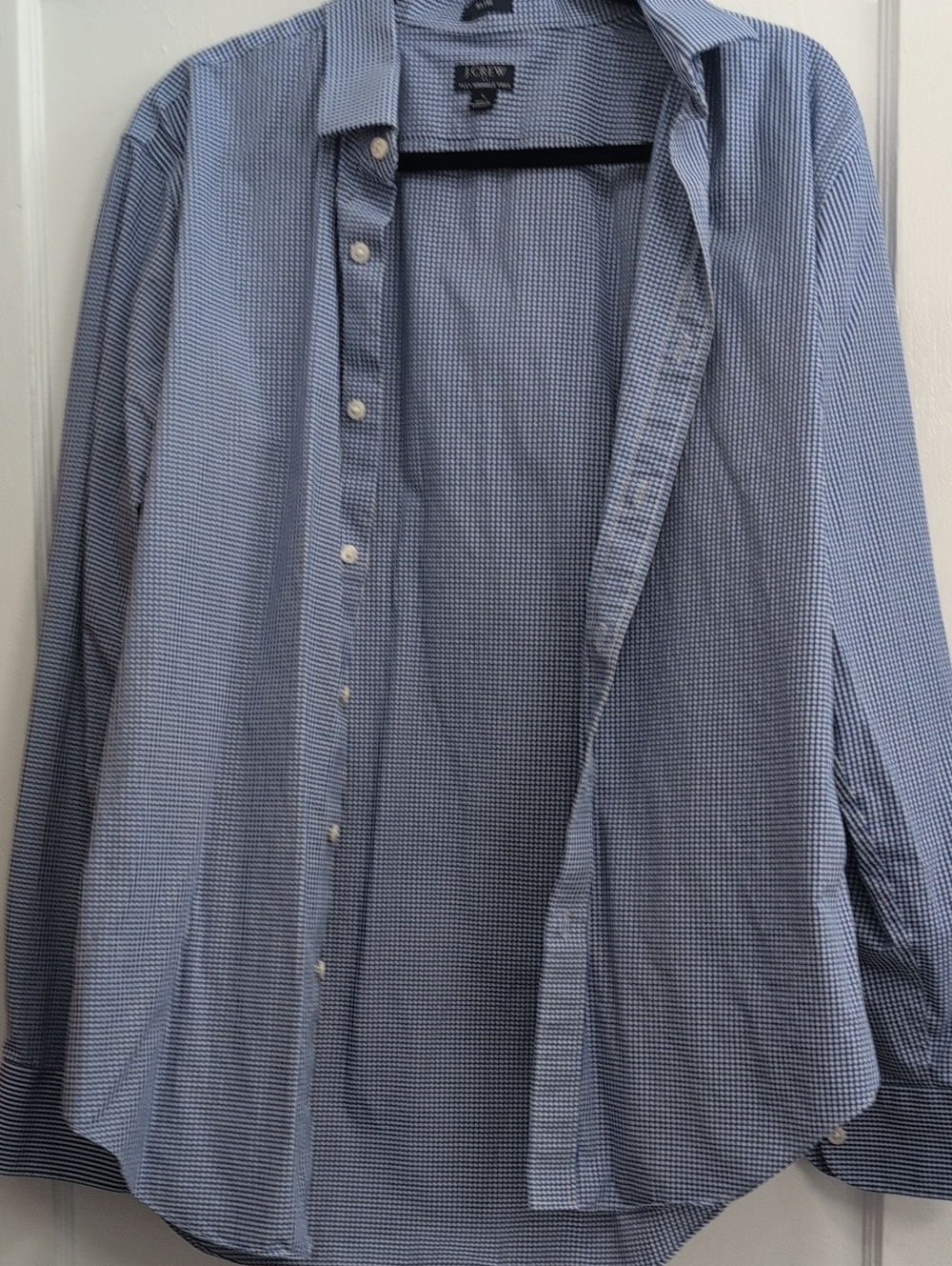 J. Crew Light Blue Micro-Check Button-Up Shirt Large